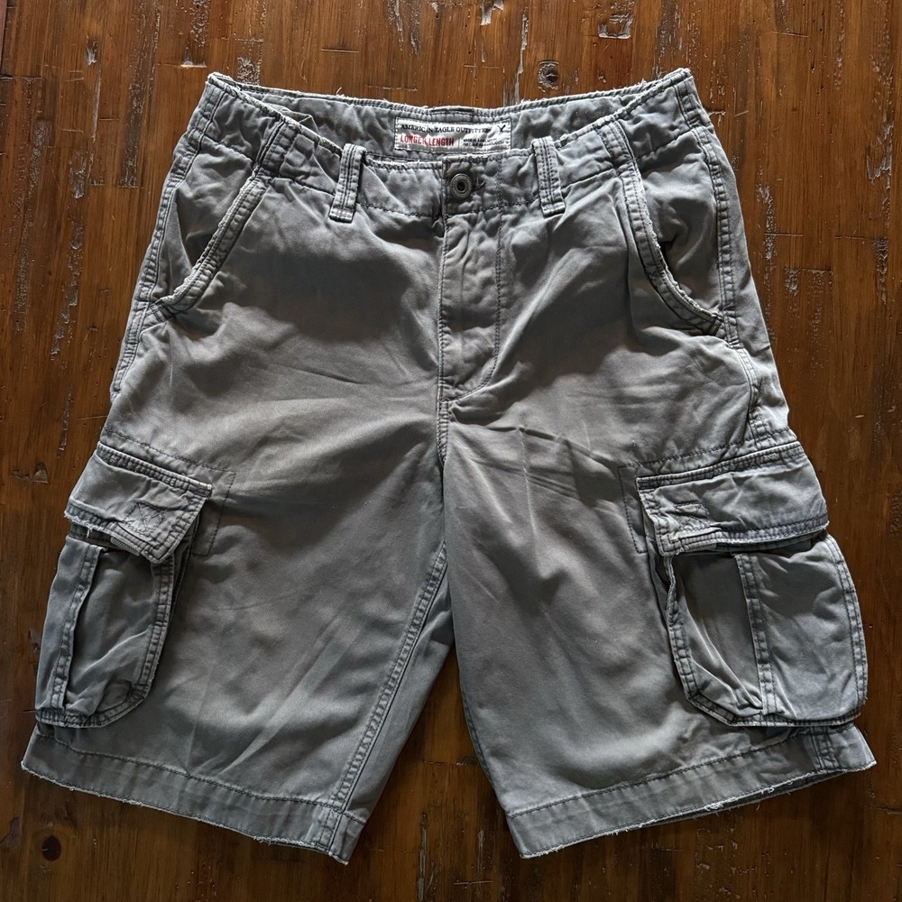 American Eagle Longer Length Cargo Shorts Mens 32 Grey Y2K Baggy Skater - Picture 2 of 7